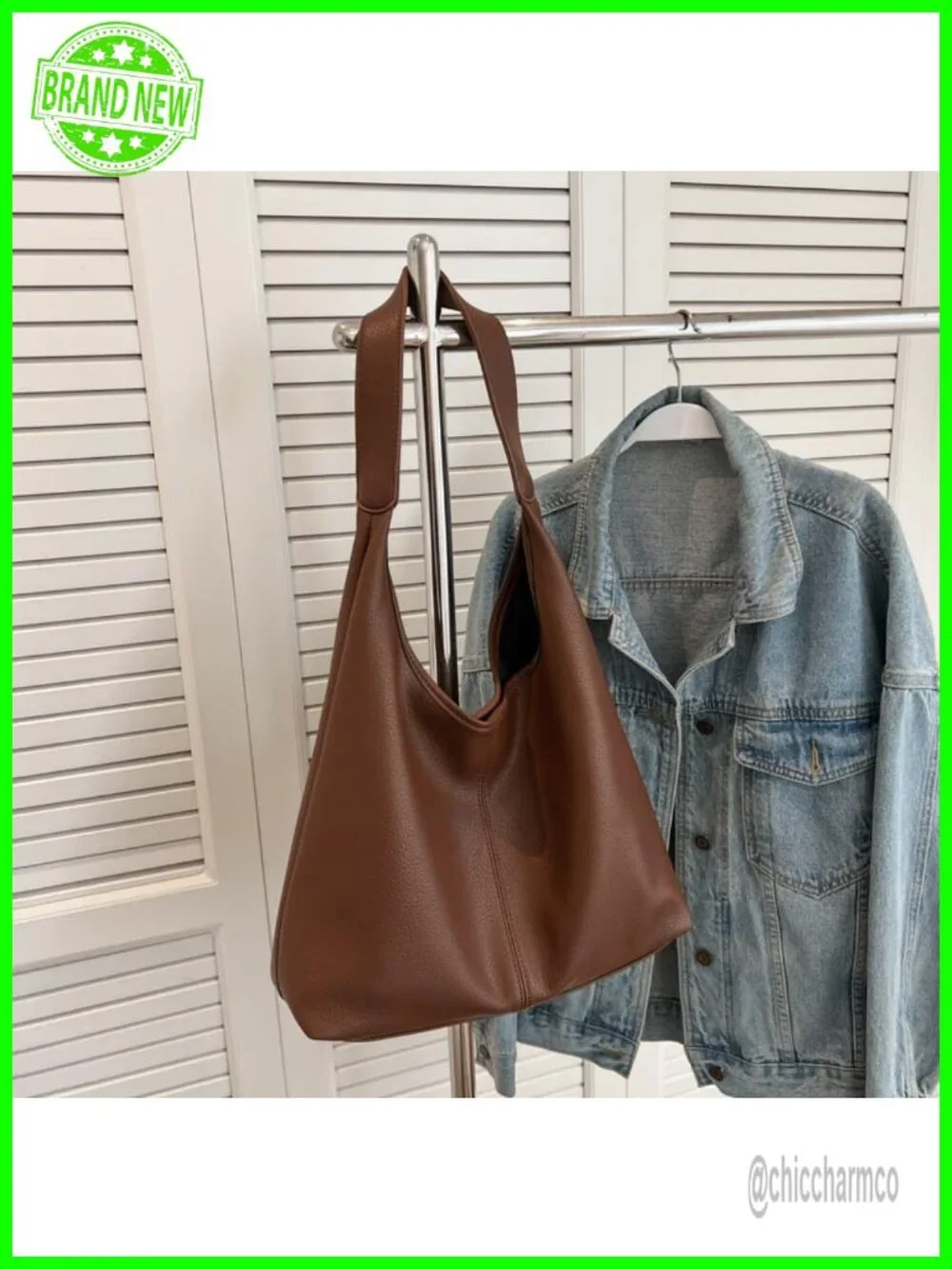 Slouchy Hobo Bag Soft PU Leather Tote 2pc Set Shoulder Purse Work Handbag
